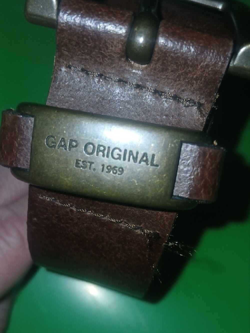 GAP Vintage 90's Brown Leather Belt with Brass-Tone Buckle Medium